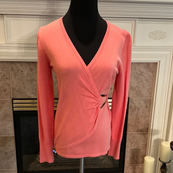 Vintage CACHE V-Neck Long Sleeved Sweater Peach & Coral Color Size M - Picture 1 of 15